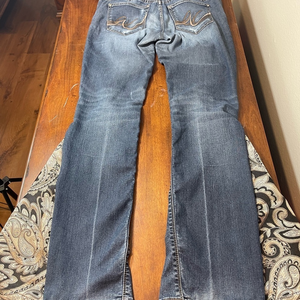 Upcycled Low Rise Wide Leg Bell Bottom Jeans Hippie Boho Floral 32 x 33​​​ - Picture 9 of 14